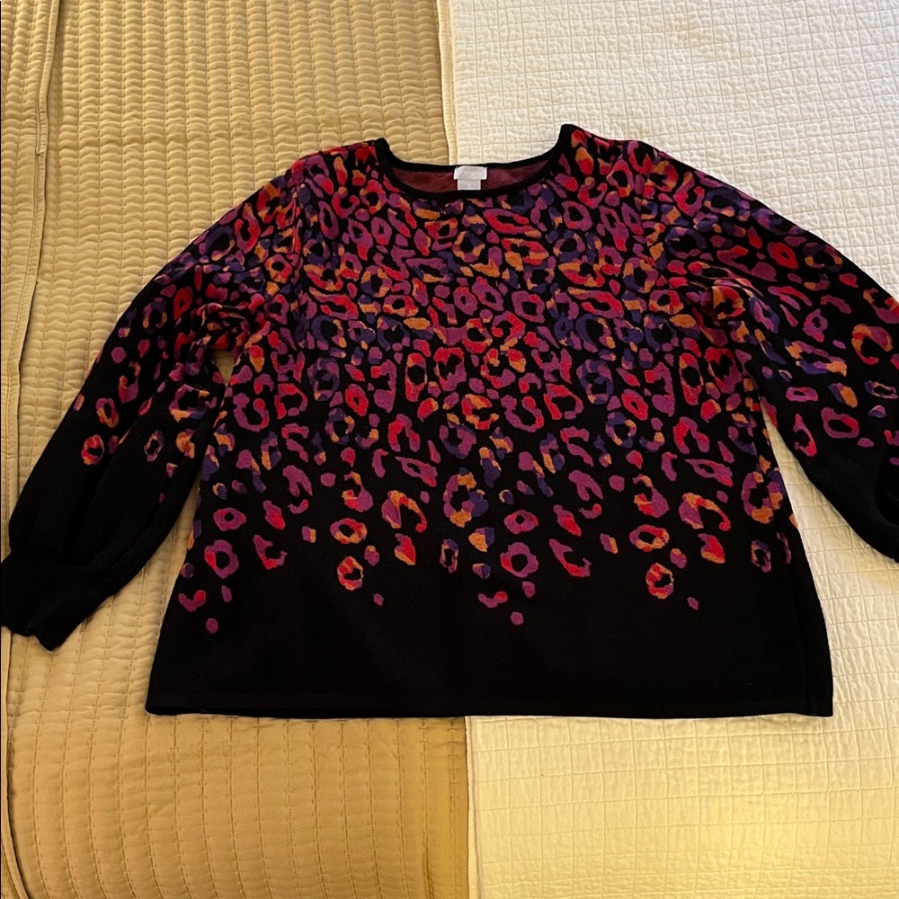 Chico's colorful animal print long sleeve sweater